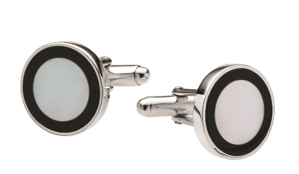 Manschettenknöpfe 925 Silber rund Onyx und Perlmutt