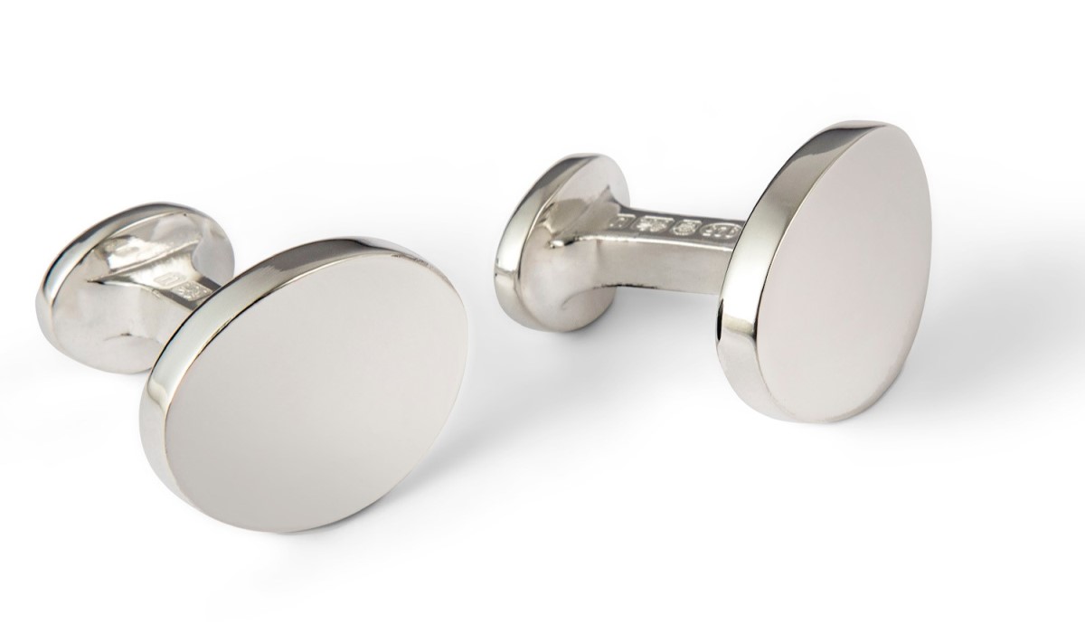 Manschettenknöpfe 925 Silber oval massiv, leicht gewölbt
